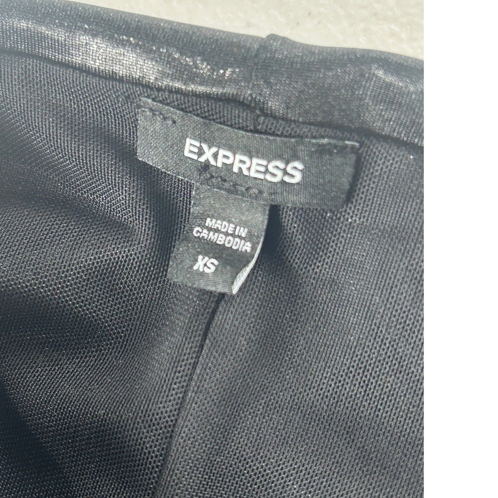 Express Mock Neck Tank Top Womens XS Black Metallic Ruched Faux Leather NEW - Picture 8 of 12
